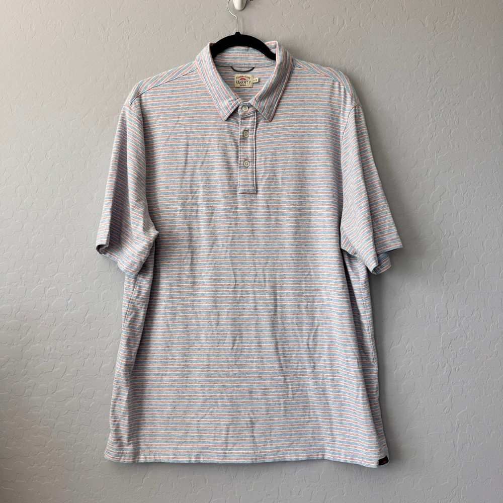 Faherty XLarge Polo Shirt Blue Red Striped Short Sleeve Pima Cotton Stretch